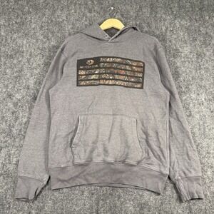 Mossy‎ Oak Hoodie Mens M Gray Camo Flag Graphic Pullover Sweatshirt